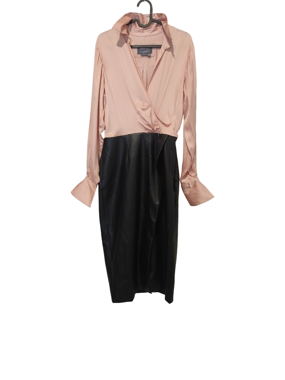 Anthropologie Two-Tone Long-Sleeve Wrap Dress in Blush Pink and Black